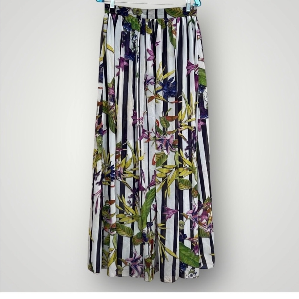 CQ by CQ striped purple tropical print long skirt